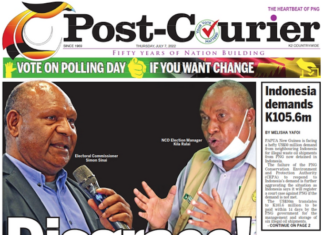 Today's front page banner headline in the PNG Post-Courier
