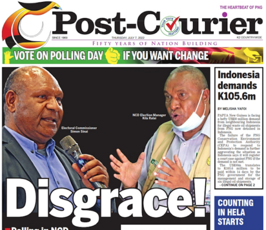 Today's front page banner headline in the PNG Post-Courier