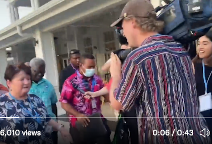 A doorstop on security and China greets Solomon Islands Prime Minister Manasseh Sogavare