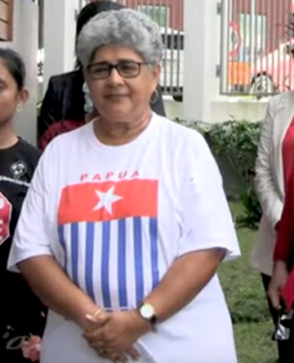 Fiji Women's Crisis Centre coordinator Shamima Ali and fellow activists at the Morning Star flag raising in solidarity with West Papua