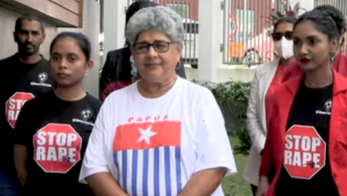 Fiji women condemn Bainimarama government’s ‘silence’ on West Papua Fiji Women's Crisis Centre coordinator Shamima Ali and fellow activists at the Morning Star flag raising in solidarity with West Papua