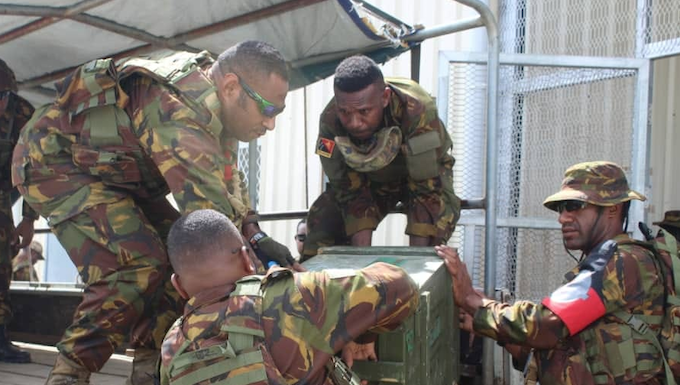 PNG Defence Force soldiers arrive in Kavieng for the elections