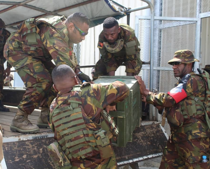 PNG Defence Force soldiers arrive in Kavieng for the elections