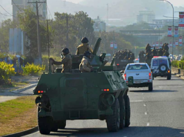 Papua New Guinea Defence Force troops out on the streets of the capital Port Moresby in support of the police