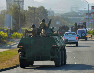 Papua New Guinea Defence Force troops out on the streets of the capital Port Moresby in support of the police