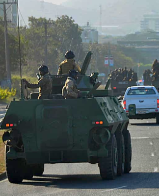 Papua New Guinea Defence Force troops out on the streets of the capital Port Moresby in support of the police