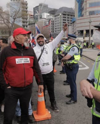 Police keep eye on the protest at NZ Parliament
