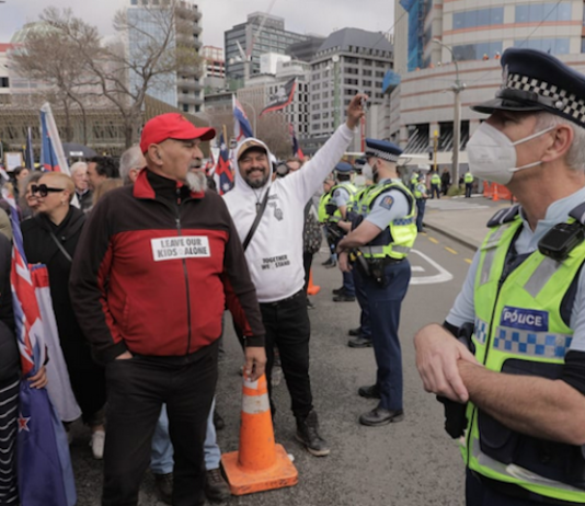Police keep eye on the protest at NZ Parliament