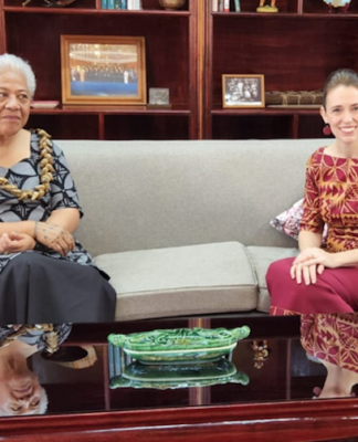 Prime Minister of Samoa Prime Minister Fiame Naomi Mata'afa with New Zealand Prime Minister Jacinda Ardern