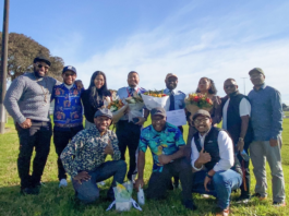 Some of the Papuan students in New Zealand with the graduating pilots from Ardmore Flying School