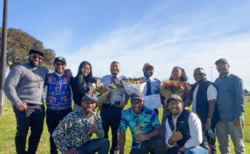 Some of the Papuan students in New Zealand with the graduating pilots from Ardmore Flying School