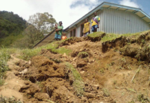 An earthquake collapsed hillside at Birimon primary school in Deyamos LLG district in PNG's Morobe province