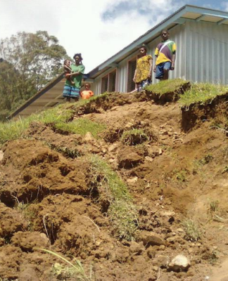 An earthquake collapsed hillside at Birimon primary school in Deyamos LLG district in PNG's Morobe province