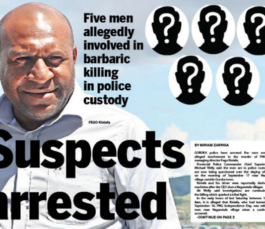 Five men allegedly involved in the "barbaric" bushknife killing of PNG Ports chief Fego Kiniafa have been arrested