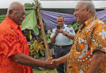 Sitiveni Rabuka (left) with Voreqe Bainimarama in 2018.