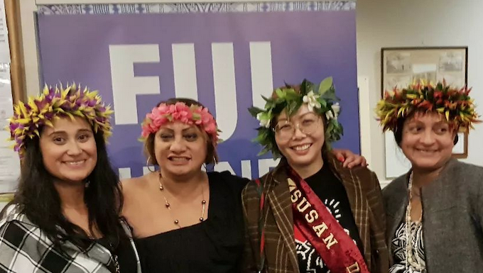 Mt Roskill's Rachael Mario (second from left with fellow election contestants)