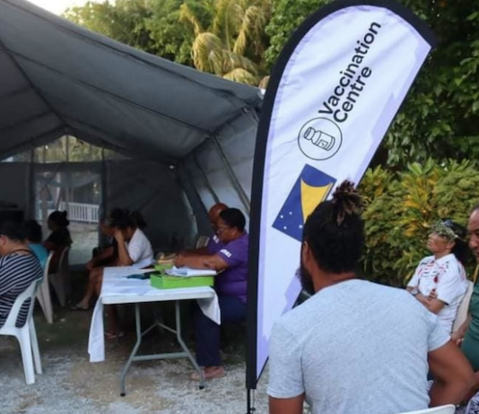 A vaccination centre on Nukunonu, August 2021