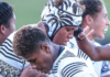 Fiji celebrate their first ever Women's Rugby World Cup victory
