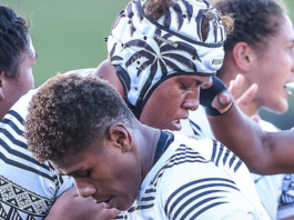 Fiji celebrate their first ever Women's Rugby World Cup victory