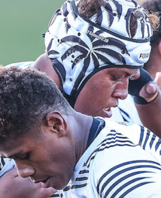 Fiji celebrate their first ever Women's Rugby World Cup victory