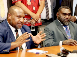 PNG Prime Minister James Marape (left) and Bougainville President Ishmael Toroama