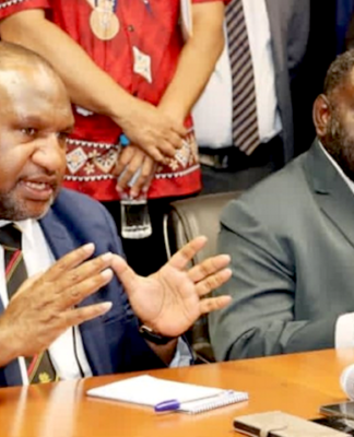 PNG Prime Minister James Marape (left) and Bougainville President Ishmael Toroama