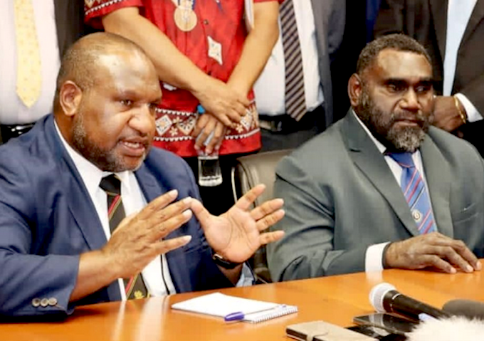PNG Prime Minister James Marape (left) and Bougainville President Ishmael Toroama