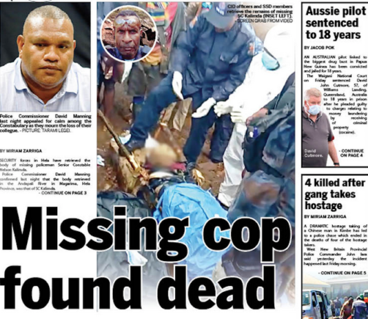 "Missing [PNG] cop found dead" . . . how the PNG Post-Courier reported the story 31102022