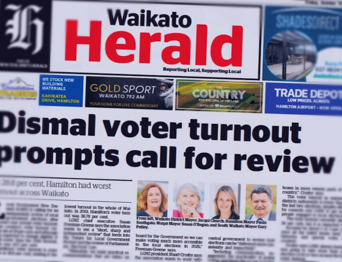One of many newspaper headlines about New Zealand's low local election turnout
