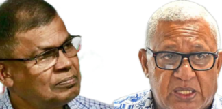 Opposition NFP leader Professor Biman Prasad (left) and Prime Minister Voreqe Bainimarama