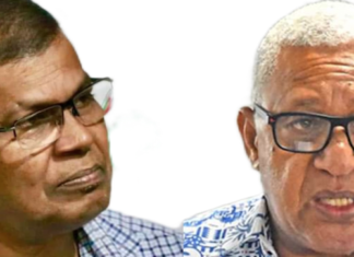 Opposition NFP leader Professor Biman Prasad (left) and Prime Minister Voreqe Bainimarama