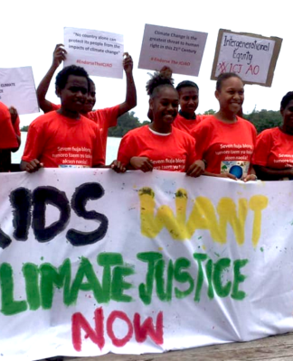 Children in Vanuatu protest for climate change action
