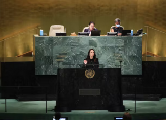 Prime Minister Jacinda Ardern speaking at the UNGA