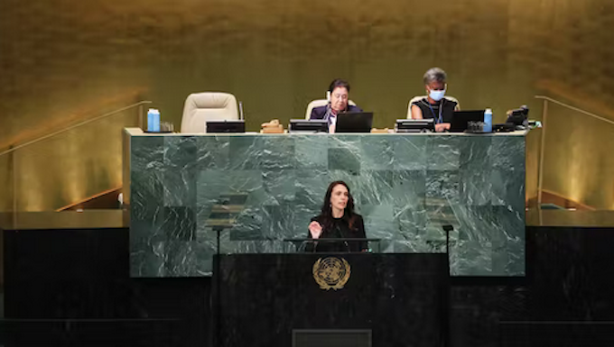 Prime Minister Jacinda Ardern speaking at the UNGA