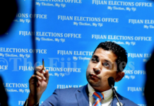 Fiji Supervisor of Elections Mohammed Saneem raises a point