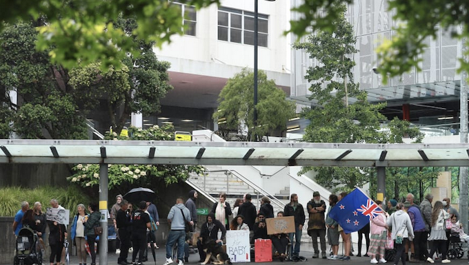 Protesters outside Starship Hospital