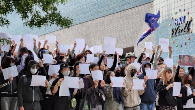 Last night's local Chinese covid-10 lockdowns protest in Auckand's Aotea Square