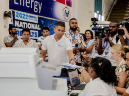Supervisor of Elections Mohammed Saneem explains a database demonstration