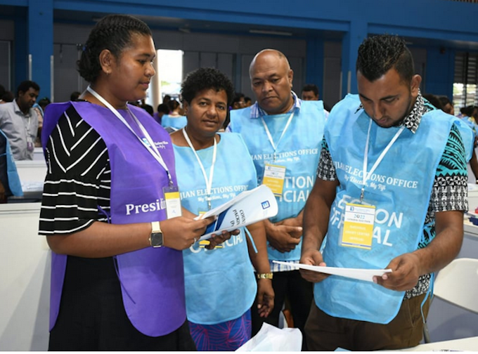 Fijian election officials at work today for the 2022 general election