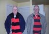 Jeremy Agar (right) and Murray Horton in Crusaders/Canterbury supporters regalia