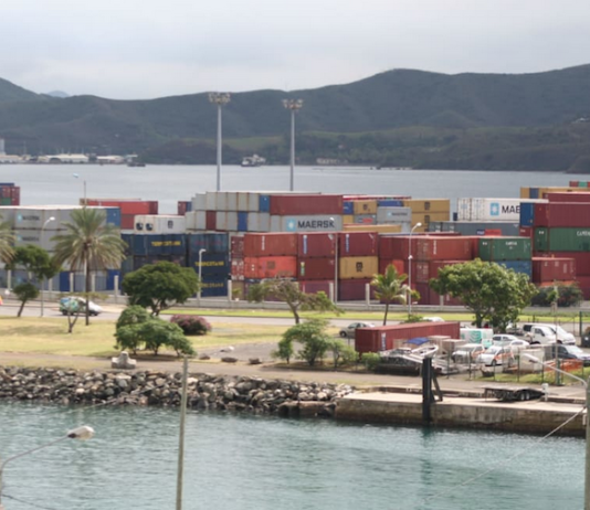The port of Noumea in New Caledonia . . . unions had sought an across-the-board pay increase of 6 percent in the private sector to offset inflation