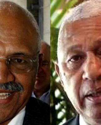 Fiji political rivals Sitiveni Rabuka (left), a former prime minister, and Voreqe Bainimarama, the current Prime Minister