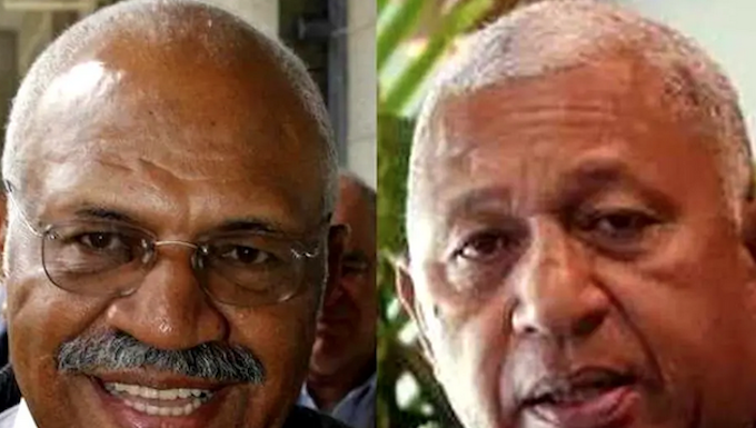 Fiji political rivals Sitiveni Rabuka (left), a former prime minister, and Voreqe Bainimarama, the current Prime Minister