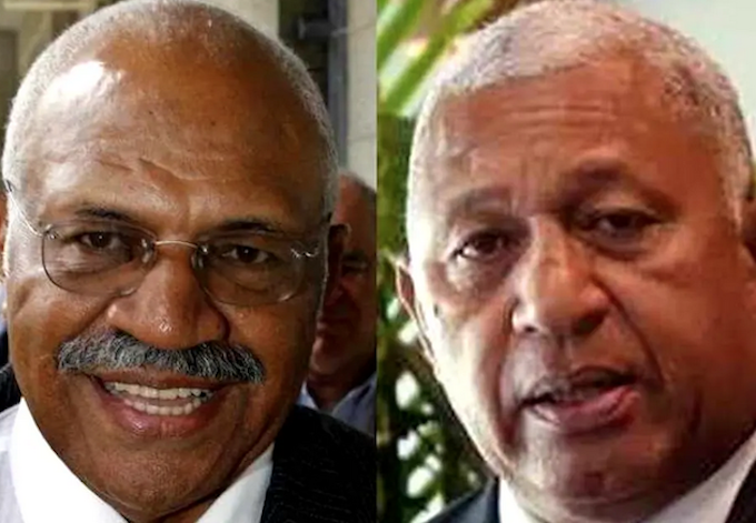 Fiji political rivals Sitiveni Rabuka (left), a former prime minister, and Voreqe Bainimarama, the current Prime Minister