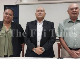 Newly appointed Fiji Broadcasting Corporation (FBC) chair Ajay Bhai Amrit (centre)