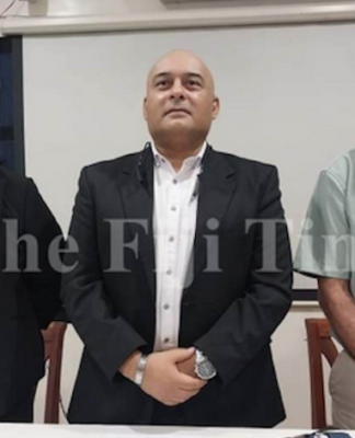 Newly appointed Fiji Broadcasting Corporation (FBC) chair Ajay Bhai Amrit (centre)