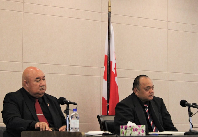 Tongan Prime Minister Hu'akavameiliku Siaosi Sovaleni (right) with Health Minister Dr Saia Piukala