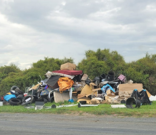 A photo taken by Turehou Māori Wardens Trust chairperson Mereana Peka last month showing piles of rubbish left by the side of the road in Ihumātao Rd, adjoining the Ōtuataua Stonefields Reserve