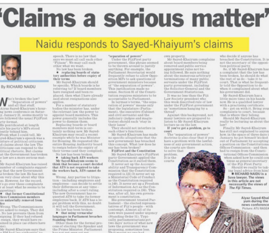 Fiji lawyer Richard Naidu's reply to former attorney-general Aiyaz Sayed-Khaiyum