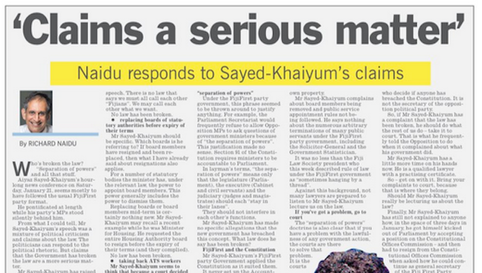 Fiji lawyer Richard Naidu's reply to former attorney-general Aiyaz Sayed-Khaiyum